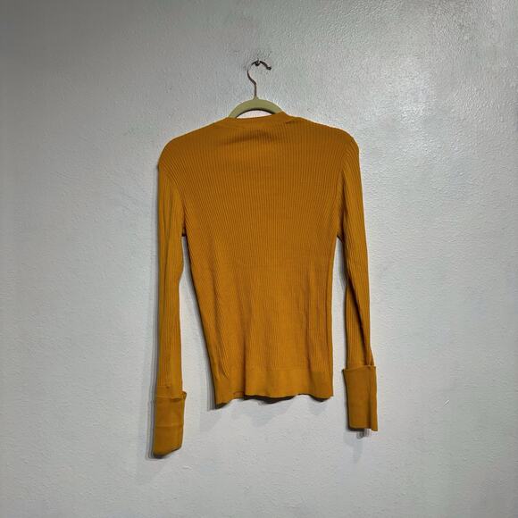 Tory Burch Mustard Yellow Shrunken Simone Ribbed Cardigan Sz S - Picture 9 of 12